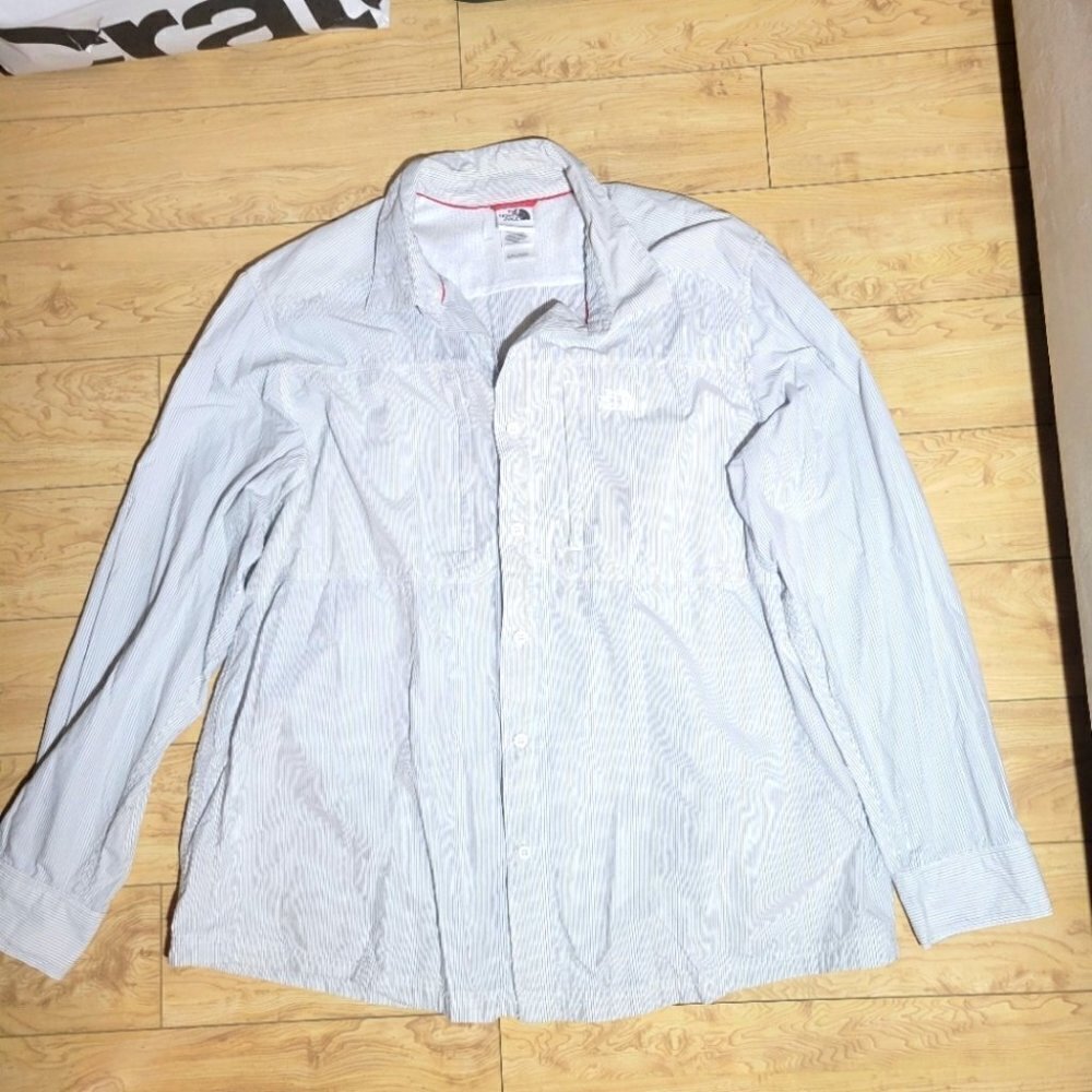 THE North Face button down shirt gray white stripes XXL